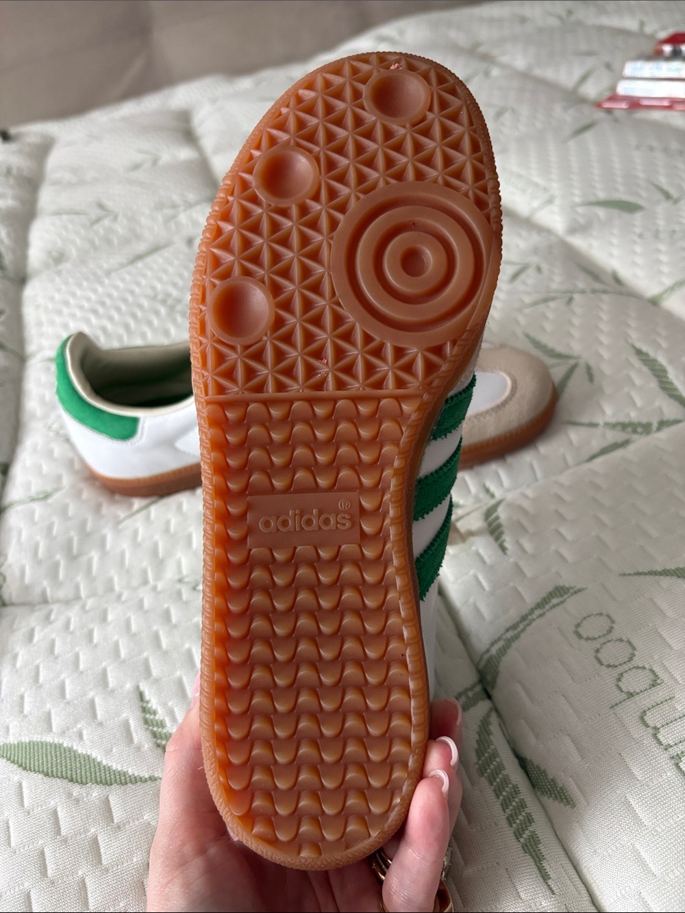 Sporty & Rich Adidas White & Green Retro Trainer with Beige Suede Accents - Picture 4 of 7